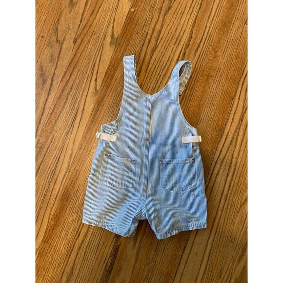 VTG Y2K Weebok Bib Overall Short Conductor Toddler 18M Blue/White Railroad 90s - Picture 10 of 12